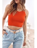 Short knitted blouse with straps, brick red MP32858 - Online store - Boutique